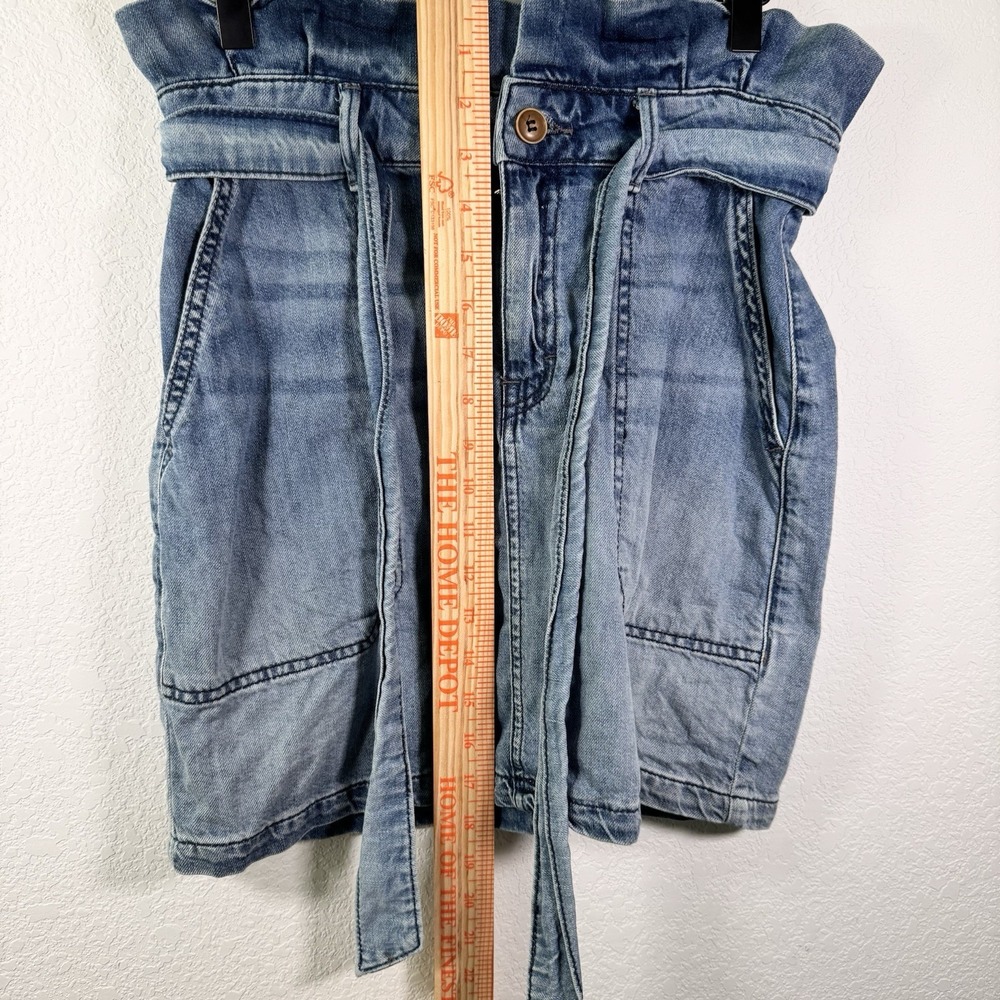 Free‎ People Paperbag Waist Denim Skirt Blue Jean Tie Belt Pockets | Size 6 - Picture 6 of 6